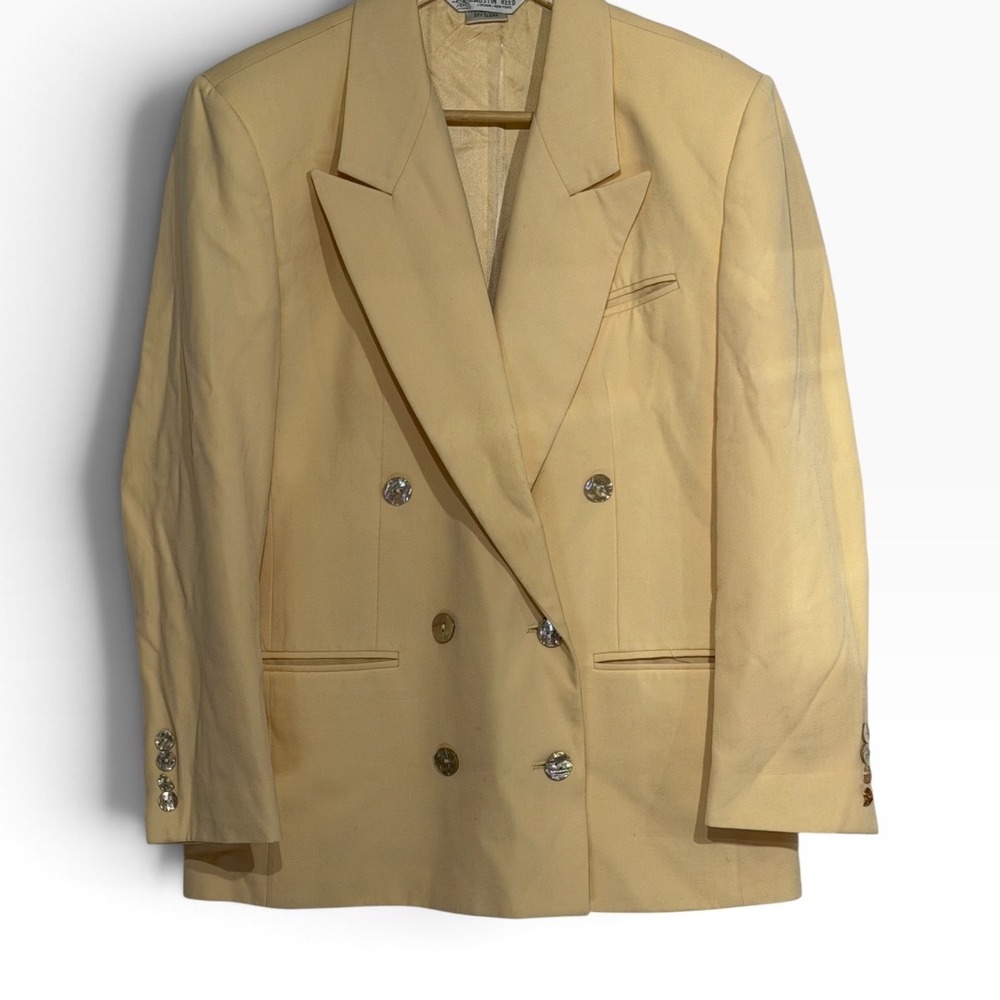Vintage Austin Reed Butter Yellow Double Breasted Blazer Mother of Pearl Buttons